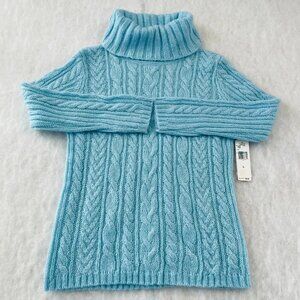 NWT Jones New York Womens Blue Classic Cable Knit Turtleneck Sweater Size Large